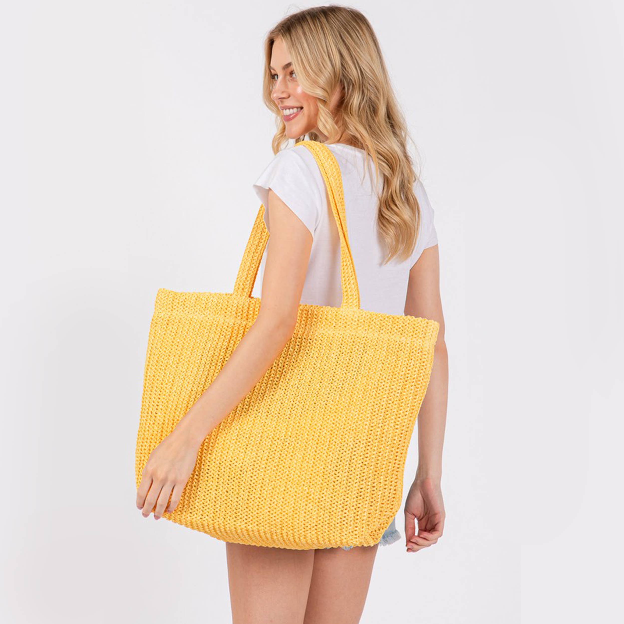 Hana - Wholesale Tote Bag - Women's - Solid Color Crochet Summer Straw Tote Bag52