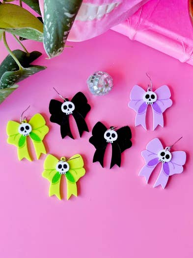 Skull Bow Halloween Earrings for wholesale by Victoria Essie Studio