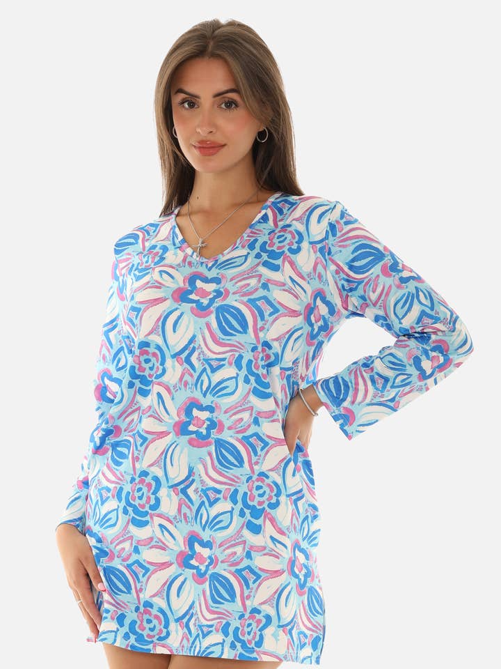 Vestido corto de manga larga UPF 50+ para venta al por mayor de Shoreline Wear. INC