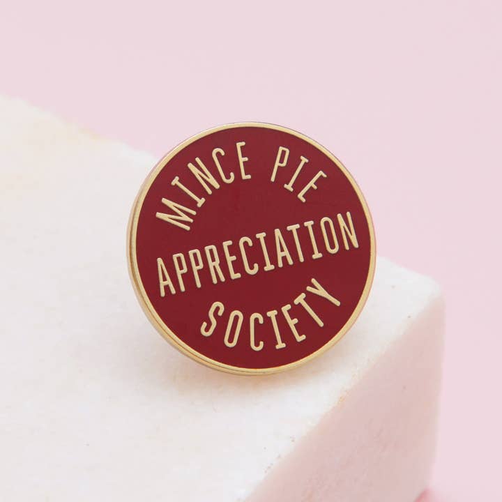 Alphabet Bags - Wholesale Lapel pin/button - Mince Pie Appreciation Society - Burgundy - Enamel Pin2