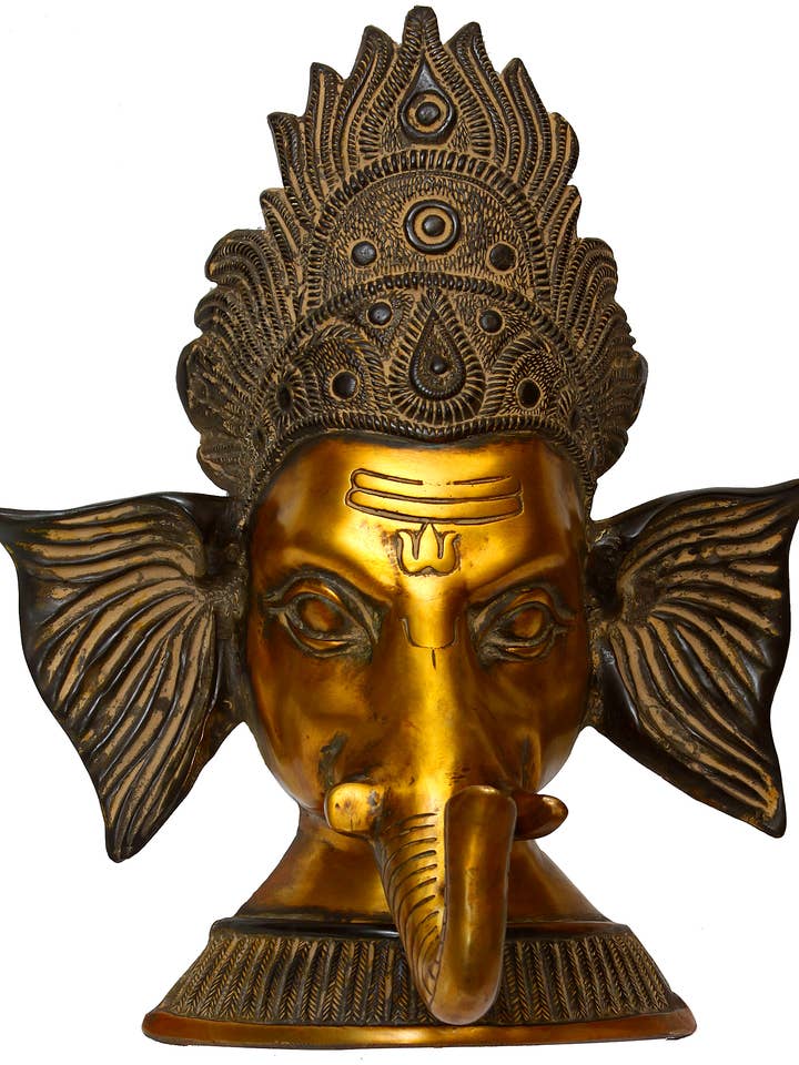 Lord Ganesha Wall Hanging Mask |Handmade| Brass Sculpture for wholesale by Exotic India Art