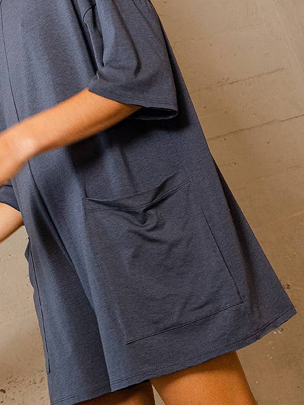 BUCKETLIST - Wholesale Romper - Women's - R5388 Crew Neckline V-back Oversized Solid Romper18