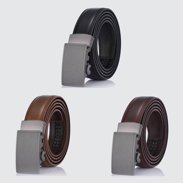 Repeated Block Leather Ratchet Belt for wholesale by Mio Marino
