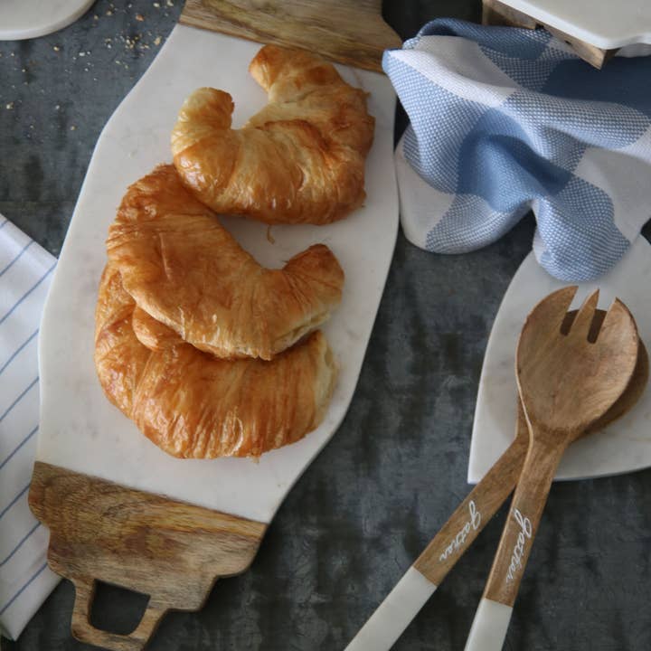 Alice White Marble and Wood Handled Kitchen Serving Board for wholesale by Foreside Home & Garden