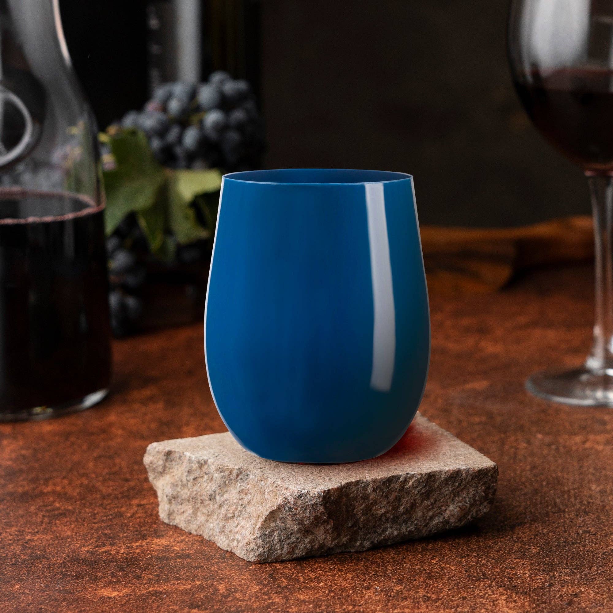 Smarty had a Party – wholesale Wine glass – 12 oz. Navy Elegant Stemless Plastic Wine Glasses - 16 pcs8