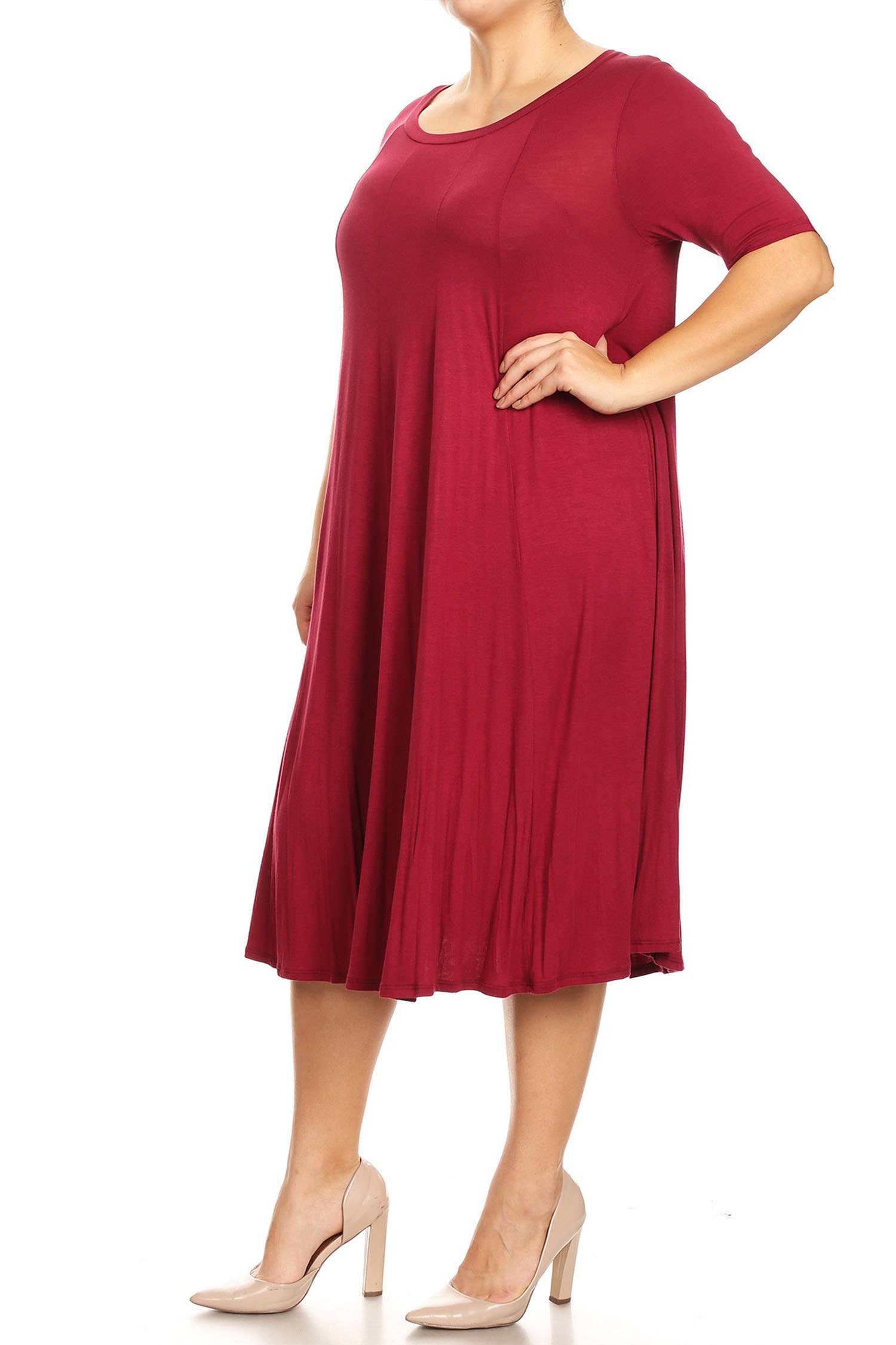 MOA COLLECTION - Wholesale Dress - Women's - Women's Plus Size A-Line Round Neck Casual Solid Midi Dress6