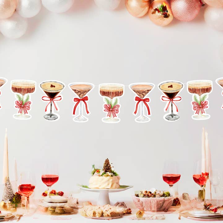 Christmas Espresso Martini Banner, Tini Bit Merry, Pink Red for wholesale by The Confetti Mixer