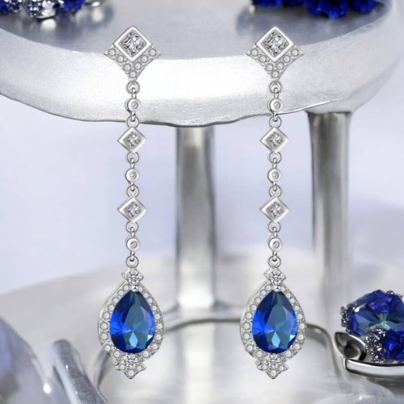 Athena Bridal Jewellery - Wholesale Dangle Earrings - CZCOLLECTION - STARLET CHANDELIER EARRINGS -CZER670 SAPPHIRE4