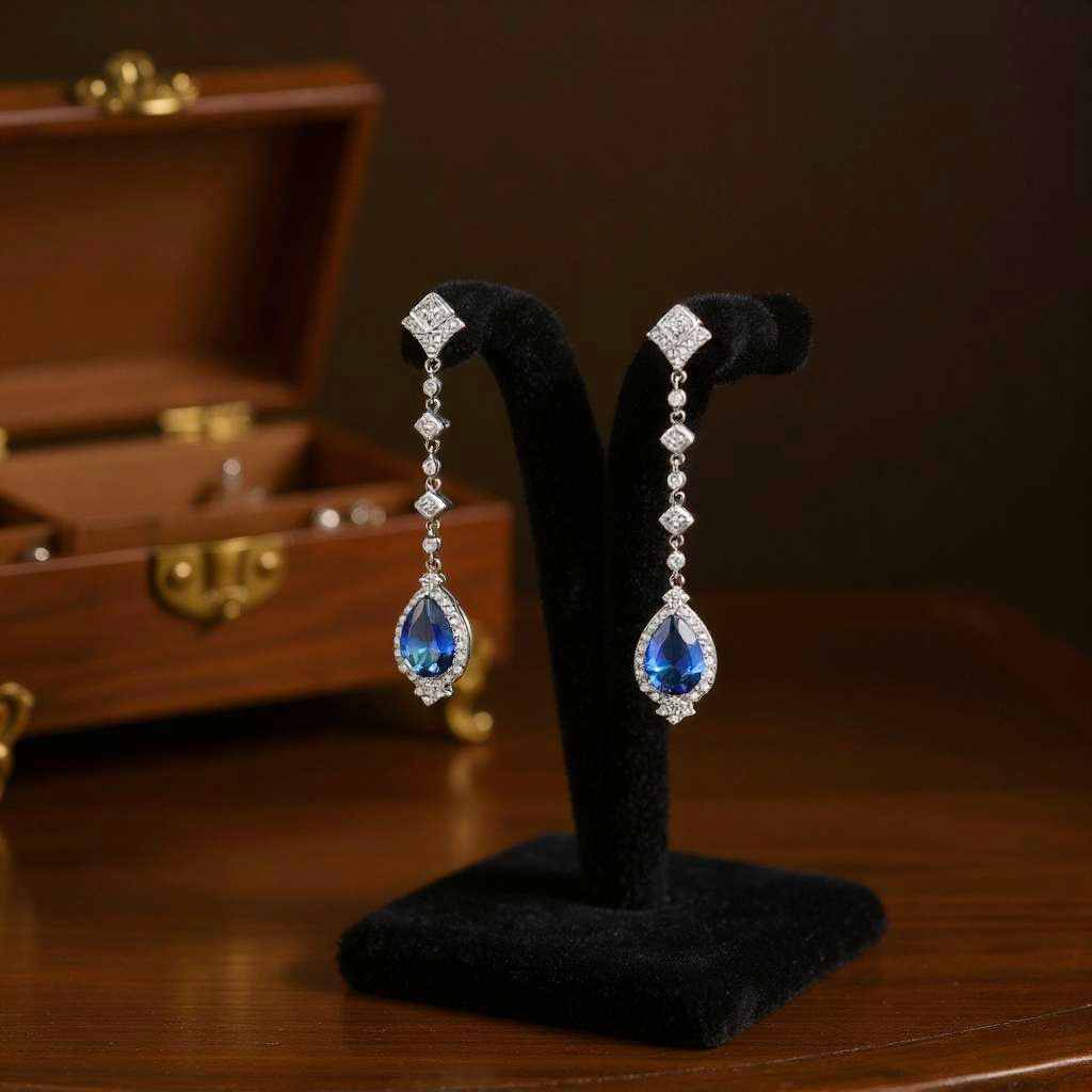 Athena Bridal Jewellery - Wholesale Dangle Earrings - CZCOLLECTION - STARLET CHANDELIER EARRINGS -CZER670 SAPPHIRE3