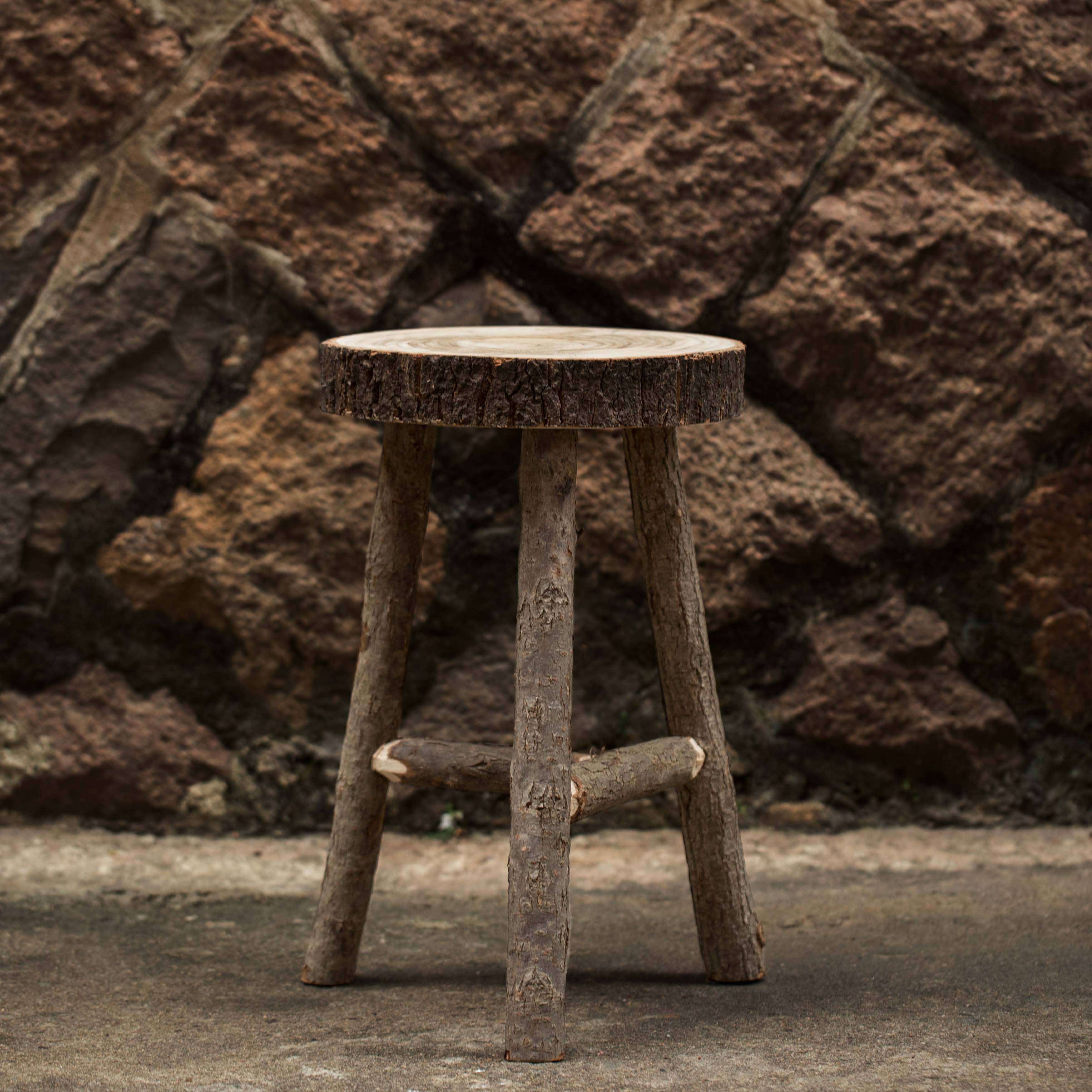 Quickway Imports - Wholesale Stool - Antique Log Cabin Natural Wooden Accent Stool Side Table1
