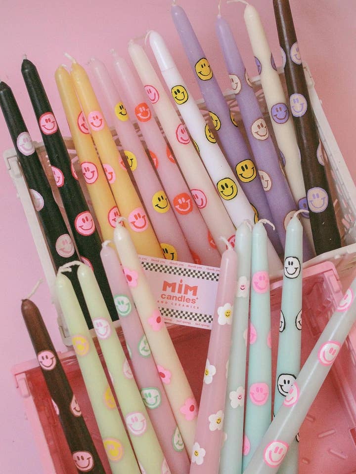 Smile Taper Candle - Hand painted Candlestick for wholesale by Mim Candles and Ceramics