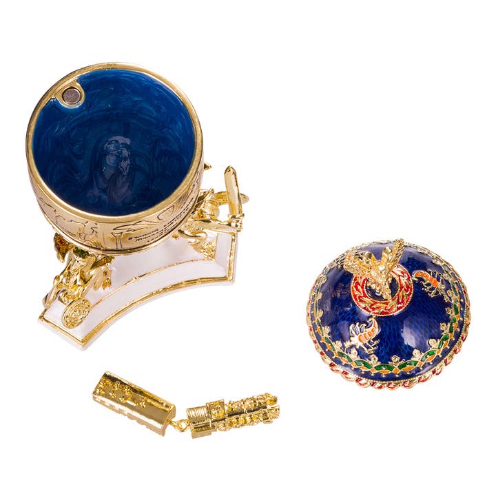 danila-souvenirs – wholesale Smyckeskrin och organisatörer – Faberge Trans-Siberian Railway Ägg Smyckeskrin & Tåg blå1