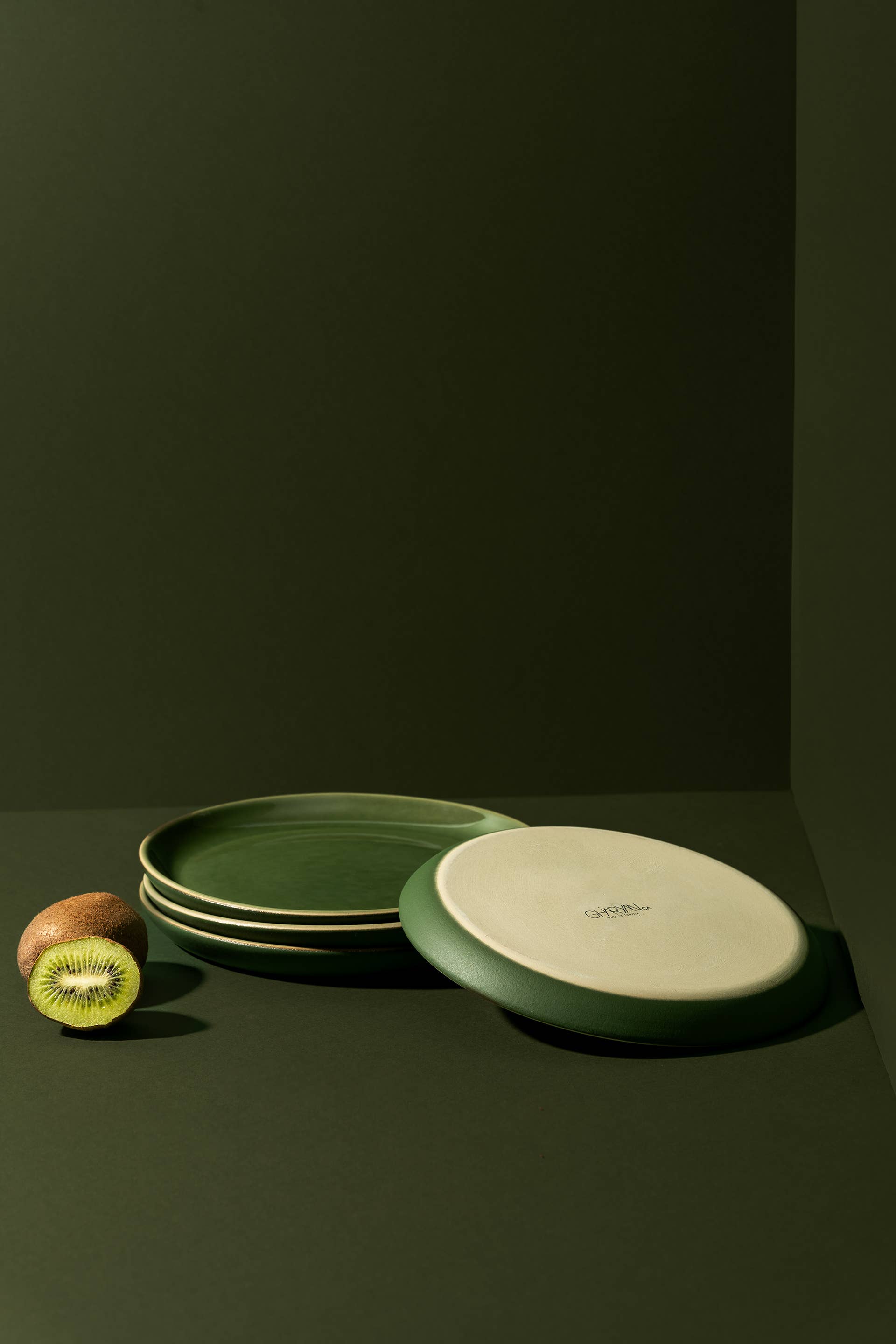 GHARYAN Stoneware & Olive Wood Tableware | Ships from USA - Wholesale Dinner Plate - Handmade Stoneware Flat Dessert Plate | Epa 7.9"2