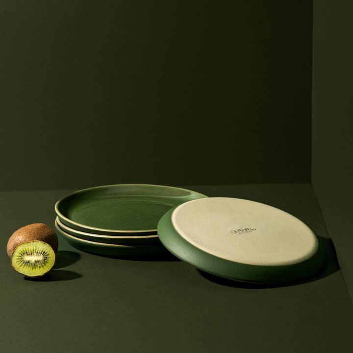 GHARYAN Stoneware & Olive Wood Tableware | Ships from USA - Wholesale Dinner Plate - Handmade Stoneware Flat Dessert Plate | Epa 7.9"2
