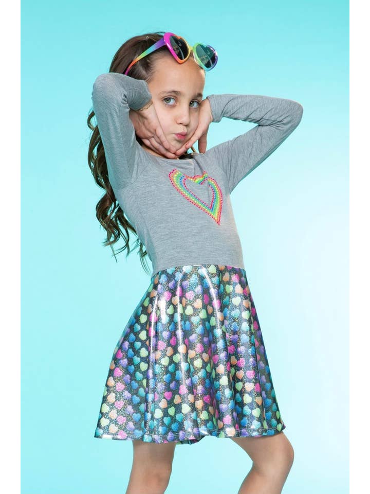 Rhinestone Candy Heart Specialty Long Sleeve Skater Dress for wholesale on Faire