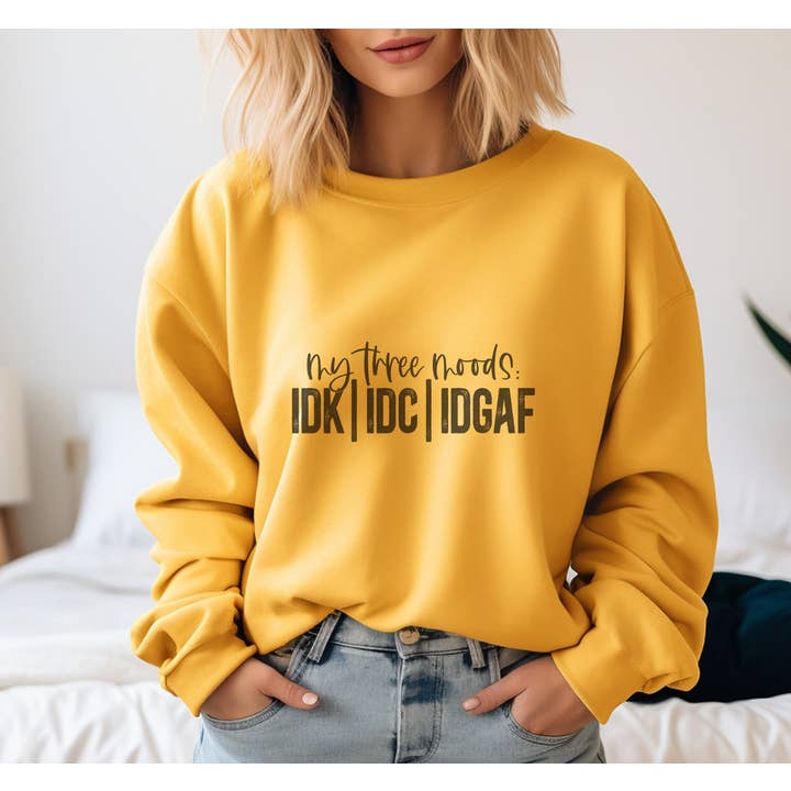 Trendznmore - Wholesale Graphic Sweatshirt - Women's - My Three Moods Funny Crewneck Graphic Sweatshirt