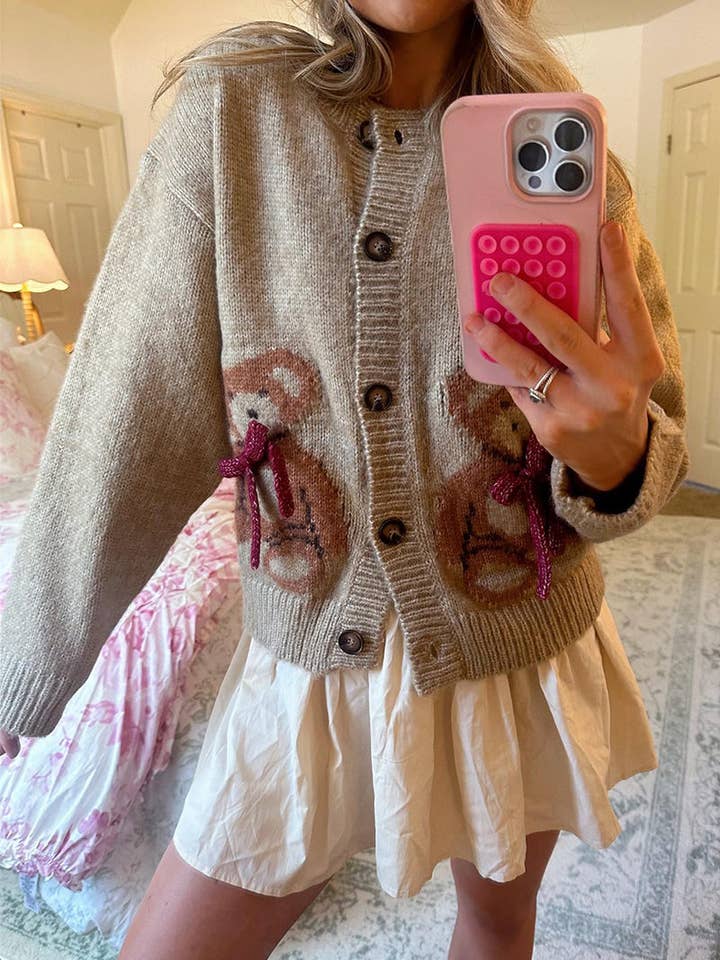 Bear-Pattern Button Cardigan for wholesale by Mccolin