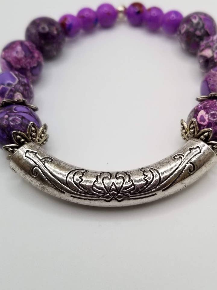 Pulseira Alfazema & Prata por atacado de Handcrafted Jewelry By Teri C