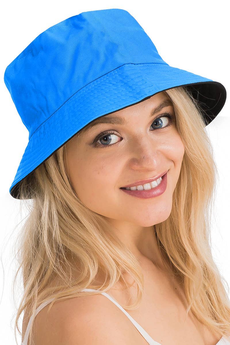 Cap Zone - Vente Bob – unisexe - Chapeau seau en coton uni réversible à fond noir0