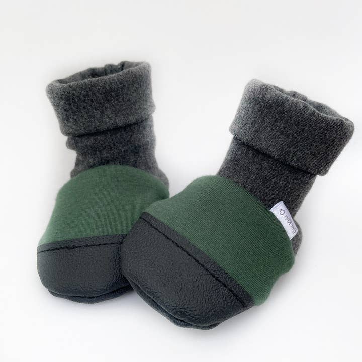 Hunter Green Warm Baby Boots, Bamboo Fleece Booties for wholesale by Gus Kids Co.