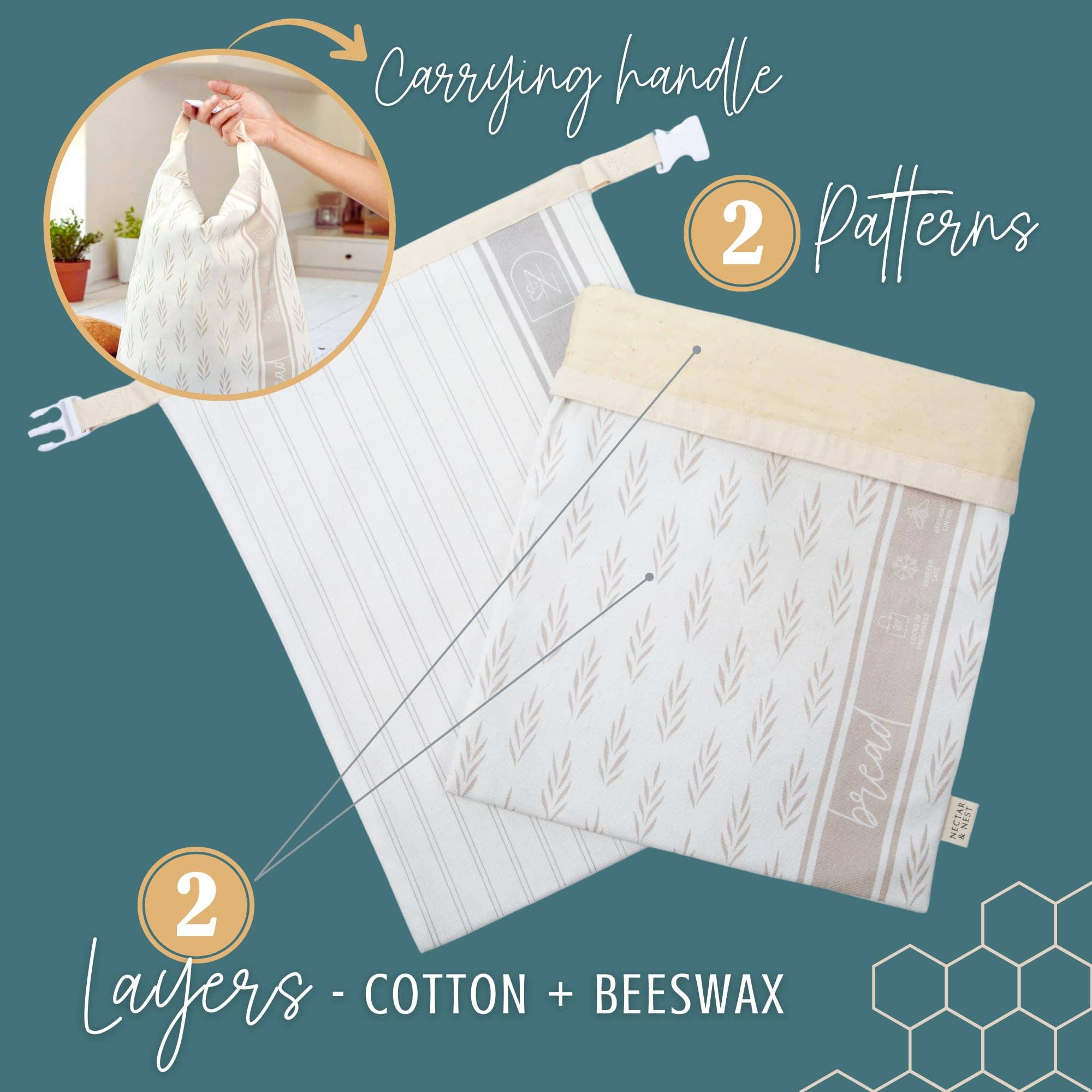 Nectar & Nest - Wholesale Food Storage Wrap/Bag - Reusable Beeswax Bread Bags for Homemade Bread & Sourdough6