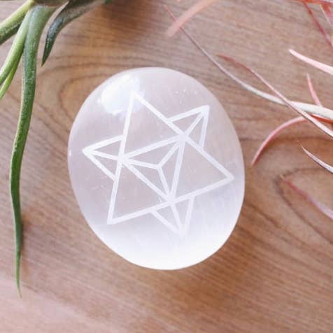 Fractalista Designs - Wholesale Crystal Grid - "Merkaba" DISC Round Selenite Charging Plate Crystal Grid