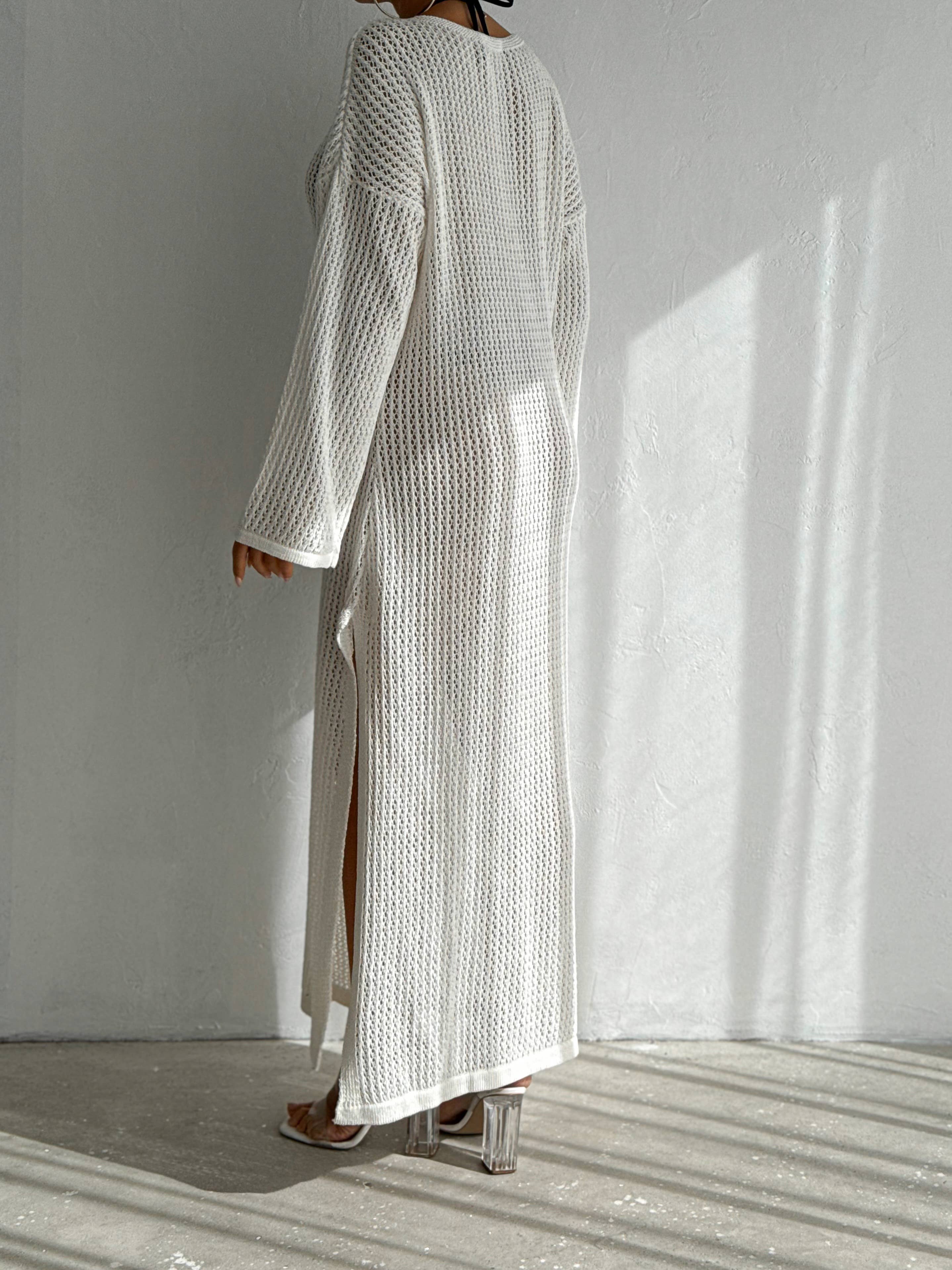 VAV NEW YORK - Wholesale Dress - Women's - Maxi Hallow Knit Dress Long Sleeve Cover-Up Open Knit Dress7