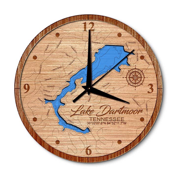 Premier Gifts and More – wholesale Wall clock – Lake Dartmoor Layered Map Clock - Any Water Body