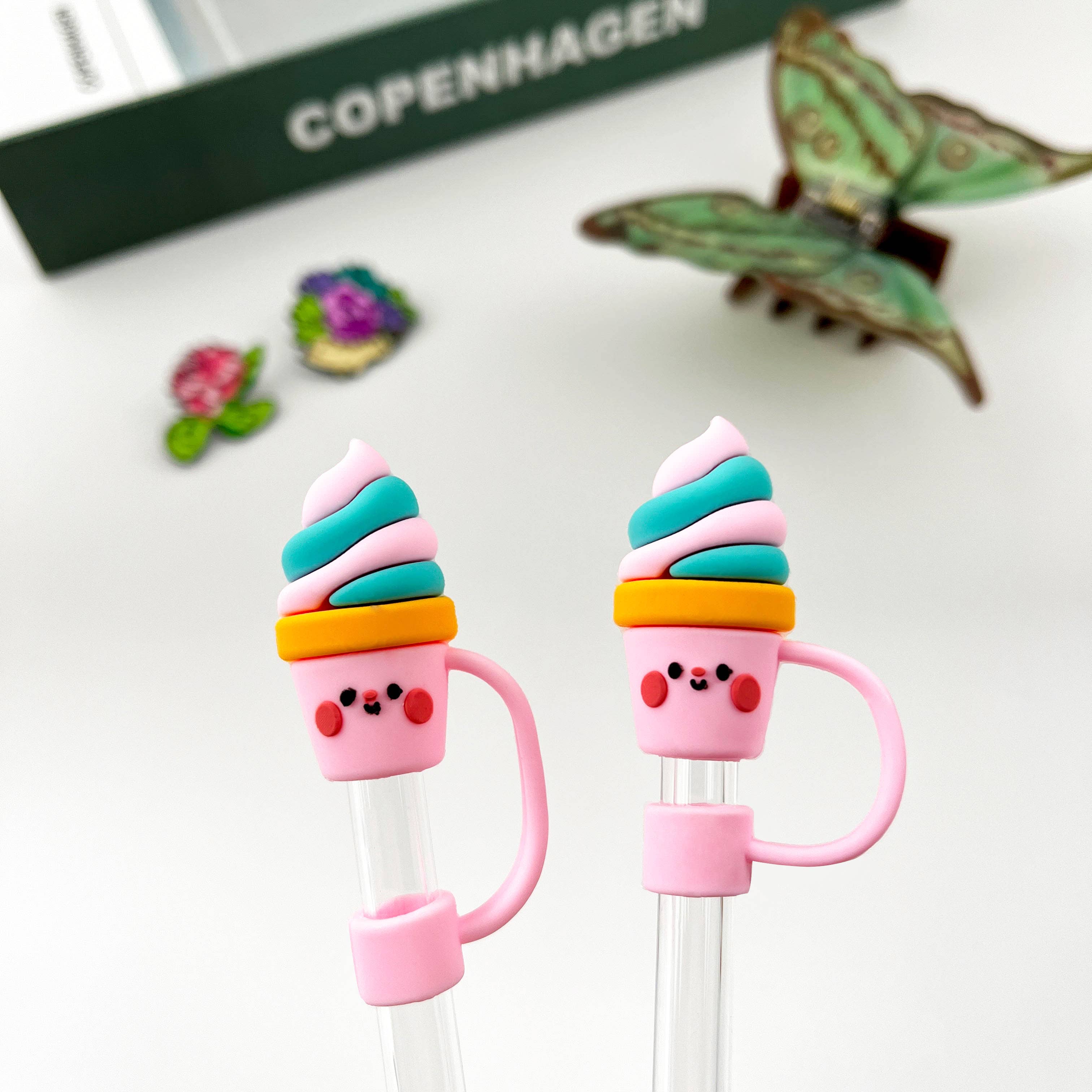 SoapElenGlen – Jarro por atacado – Topper de palha de gelado rosa0