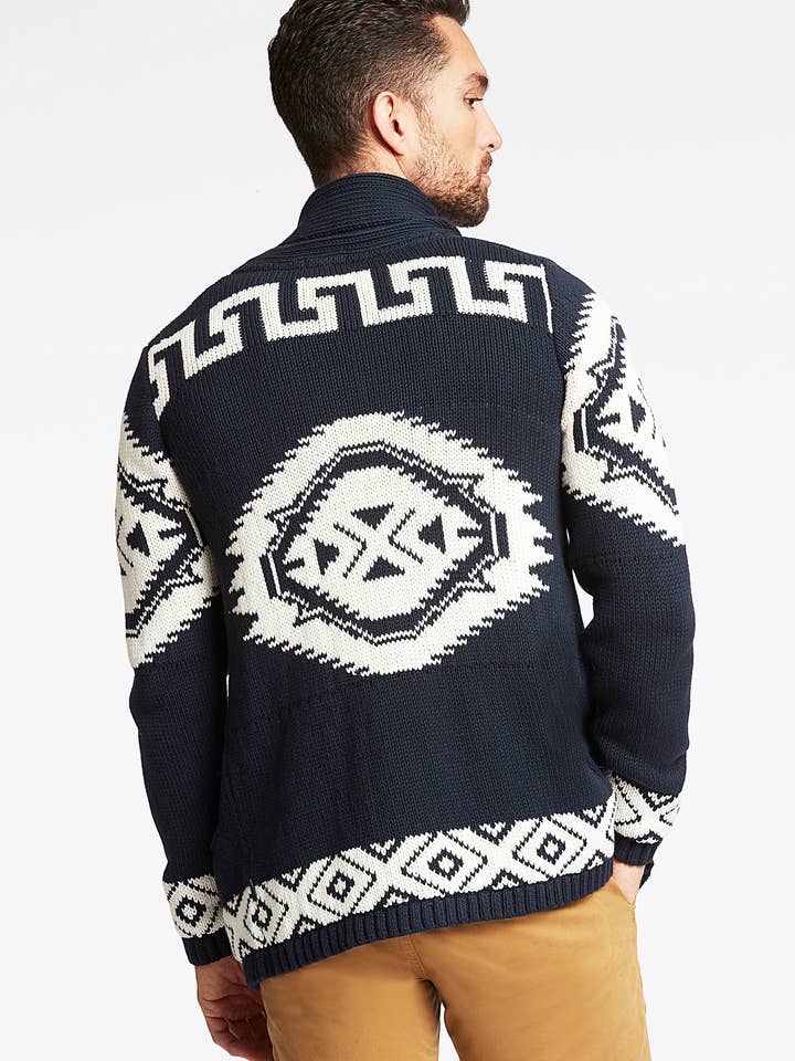 NAVY Shawl Collar Intarsia Cardigan Style: 30-827014US for wholesale on Faire3