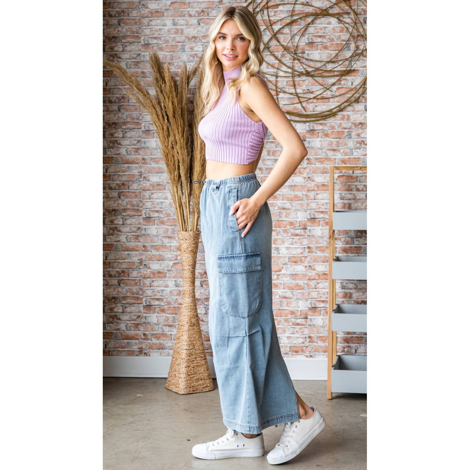 Med Wash Denim Cargo Full Long Skirt for wholesale on Faire10