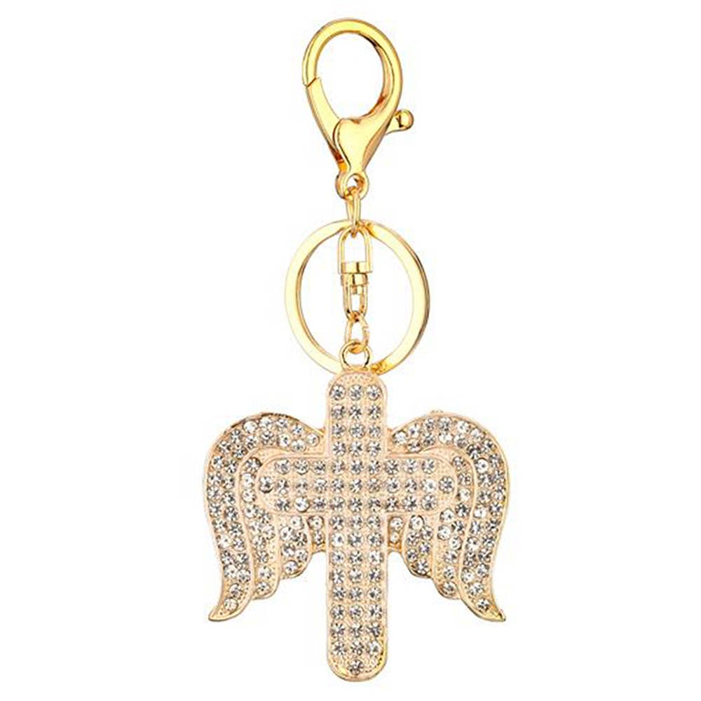 anbfashion – wholesale Keychain – Women's – RHINESTONE ANGEL WINGS CROSS KEY CHAIN GK-21020