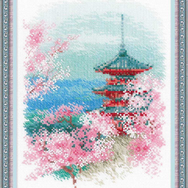 RIOLIS - Wholesale Embroidery/Cross Stitch Supplies - Cross Stitch Kit From Riolis 1743 Sakura. Pagoda