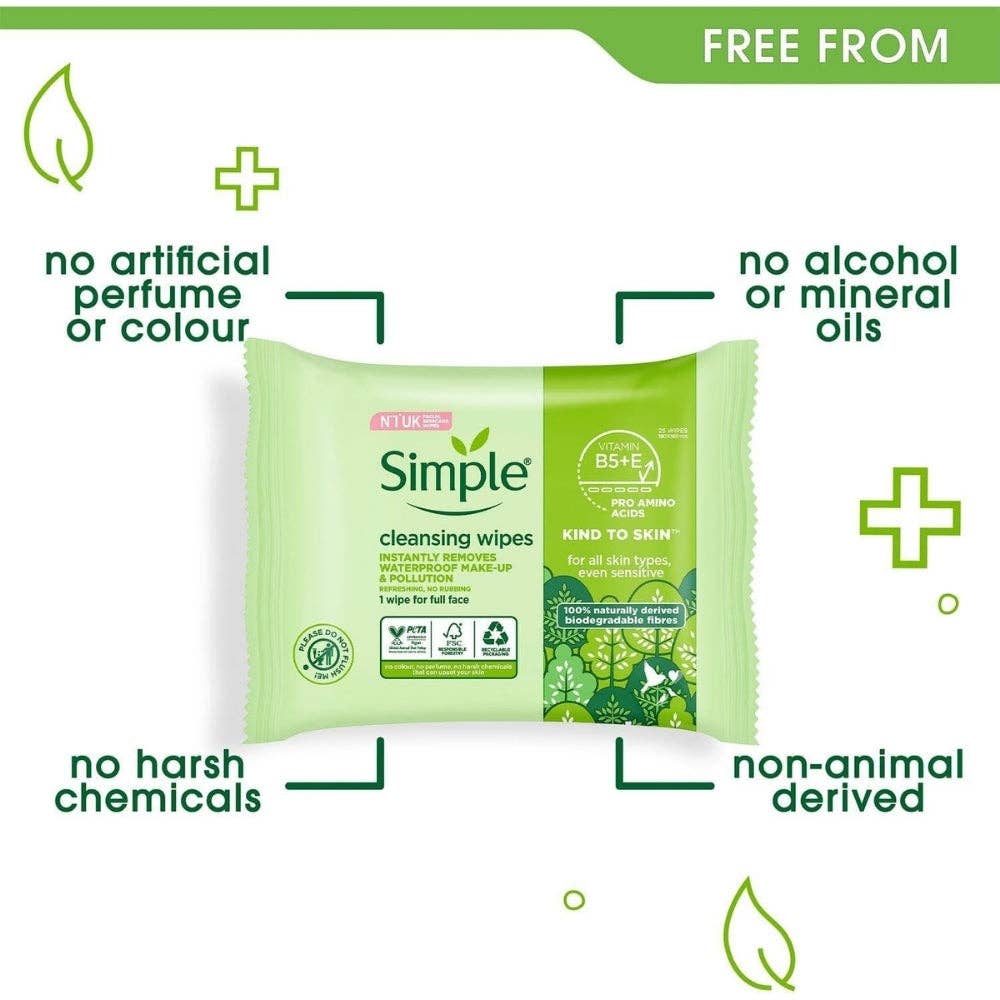 First Choice Buying - Wholesale Face & Body Wipes - Simple Kind to Skin Facial Cleansing Wipes, 25 Count1