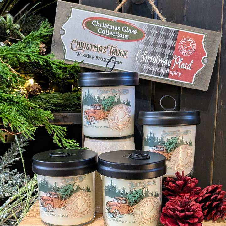 Christmas Truck Glass Candle for wholesale by Whitewater Premium Candle Co.