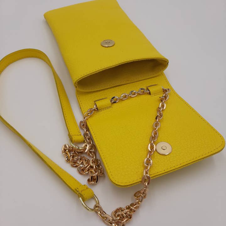 Bolsa tiracolo amarela de couro genuíno para celular por atacado de AND-selects Artisan Elegance