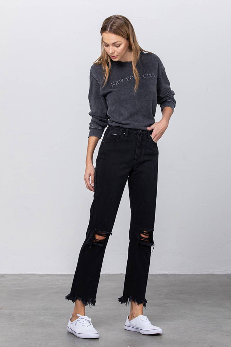 Insane Gene USA - Vendita all'ingrosso Jeans - Donna - Jeans dritti con orlo sfrangiato strappato a vita alta1