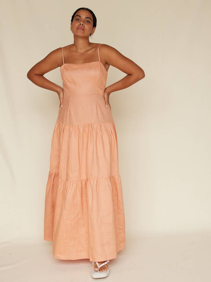 Sorrento Linen Maxi Dress - Apricot for wholesale on Faire