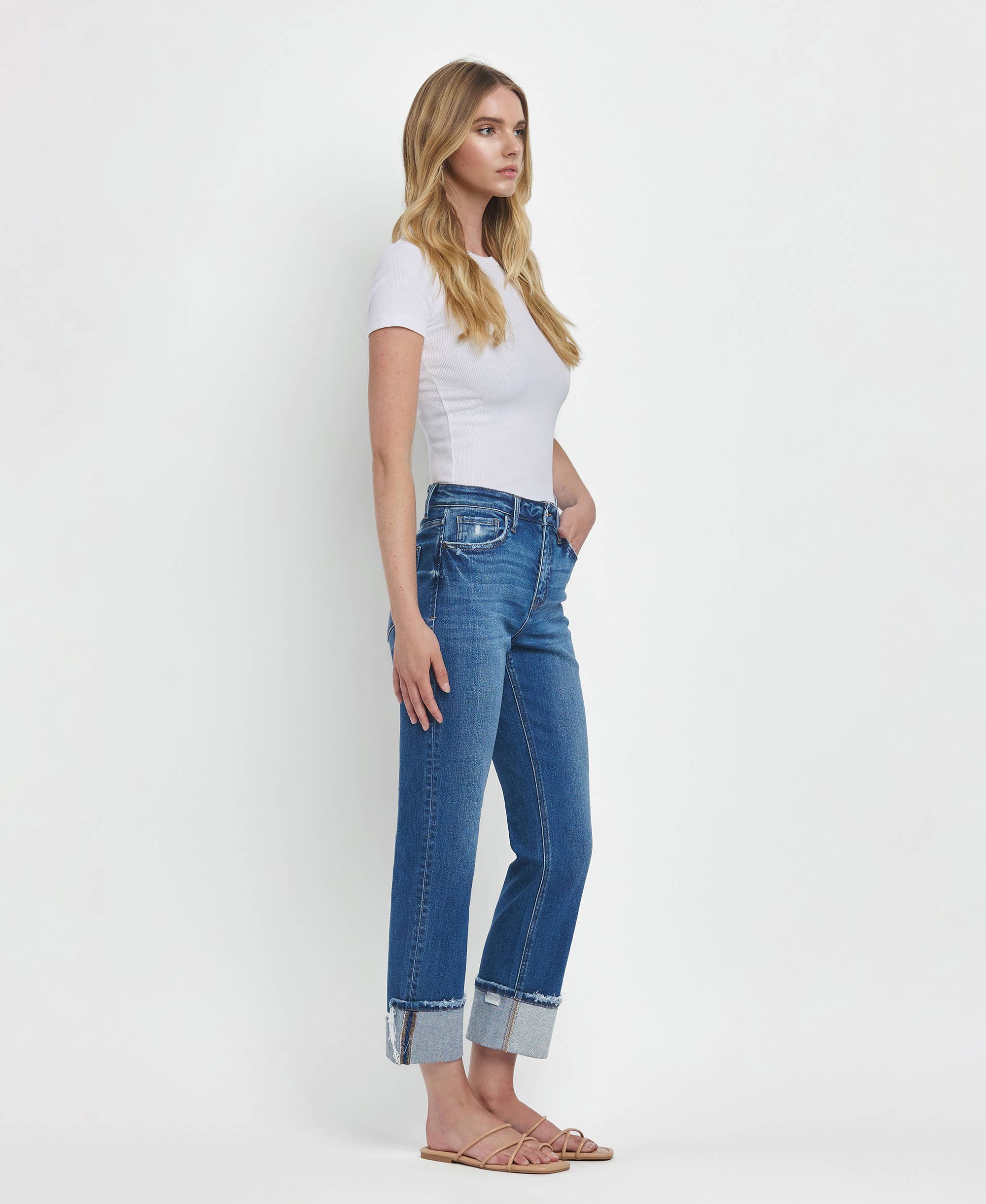 DAPHNE HIGH RISE CUFFED STRAIGHT JEANS T6600 for wholesale on Faire6