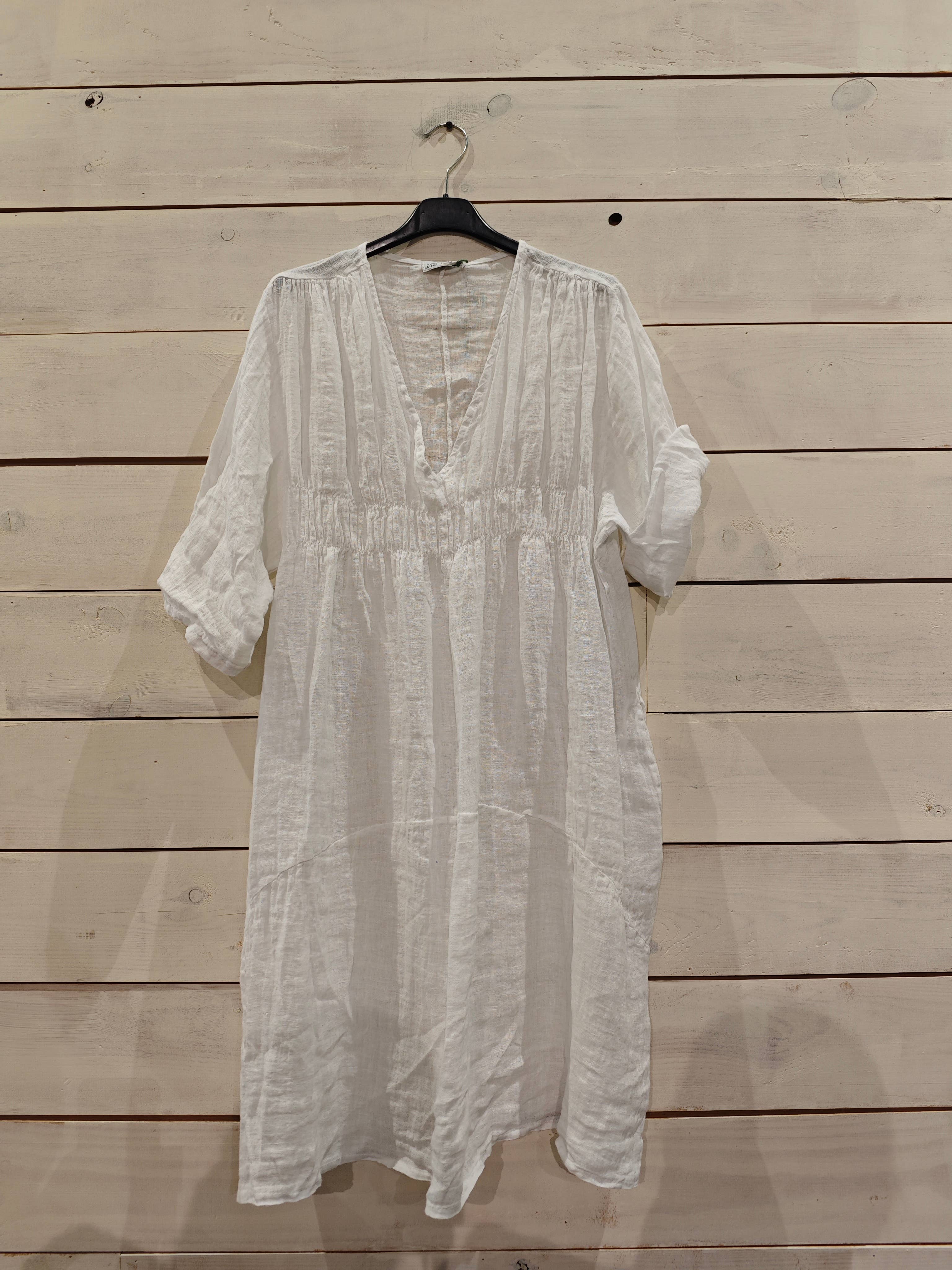 Linos y Textiles – Großhandel Kleid – Damen – REF 25731 Kleid mit elastischem Bund aus 100 % Leinen0