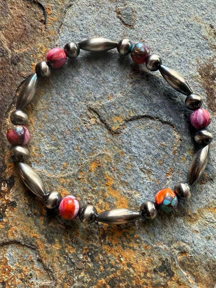 Orange Dahlia Sterling Silver Pearl Bracelet for wholesale by Wild Mountain Silver