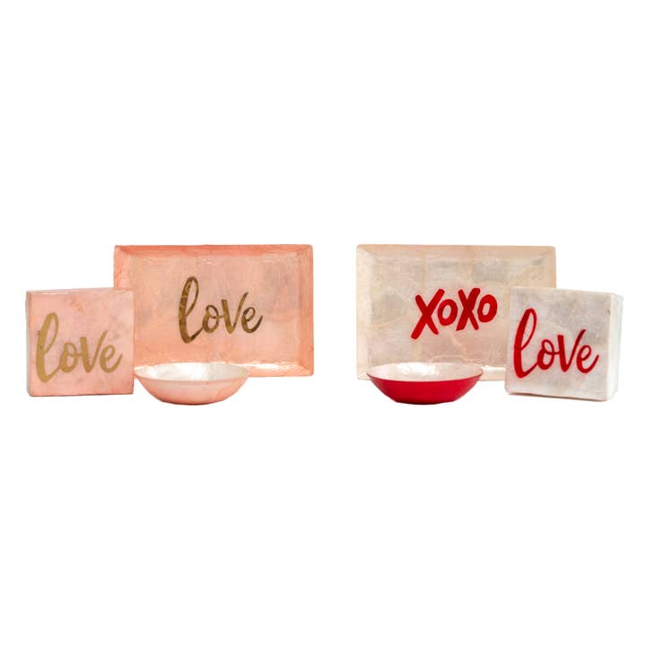 Dekorasyon Gifts Decor - Wholesale Decorative Box - 3" Capiz Box "LOVE" (Gold/Pink)3