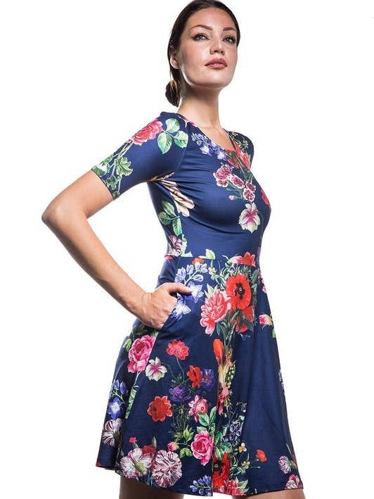 Vestido de moda floral de manga corta para mujer #1 para venta al por mayor de Calison