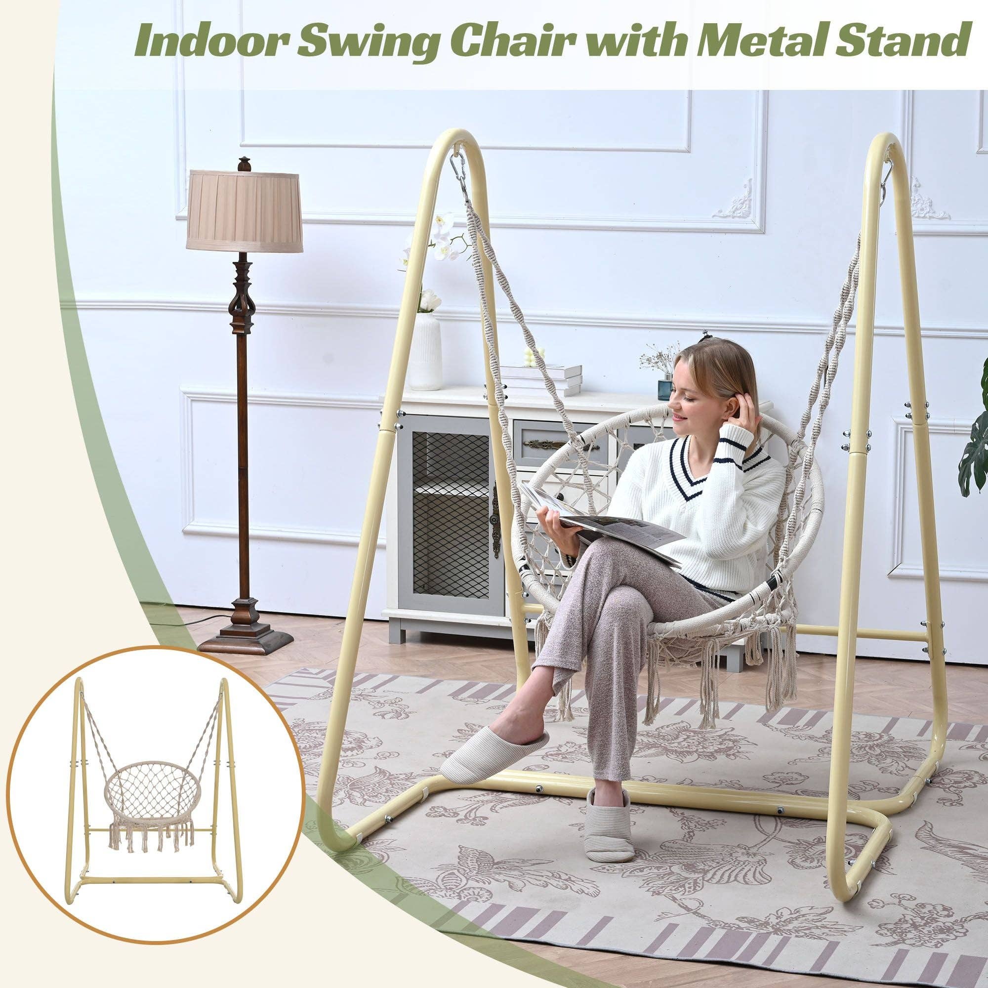 default Handmade Macrame Swing Hammock Chair with Stand - Indoor/Outdoor Boho Style Seating for wholesale on Faire1