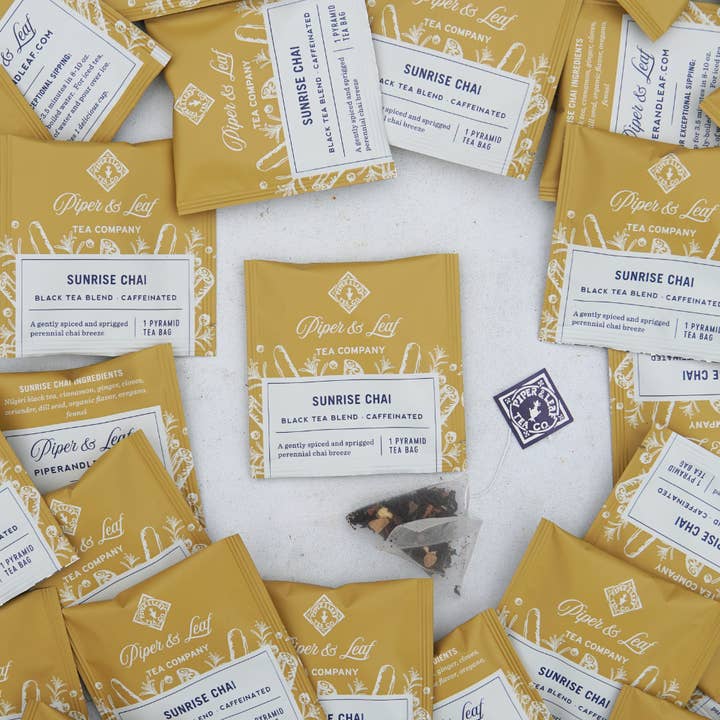Piper & Leaf Artisan Tea Co - Wholesale Tea bags - Sunrise Chai Case of Individually Wrapped Tea Bags- 50ct
