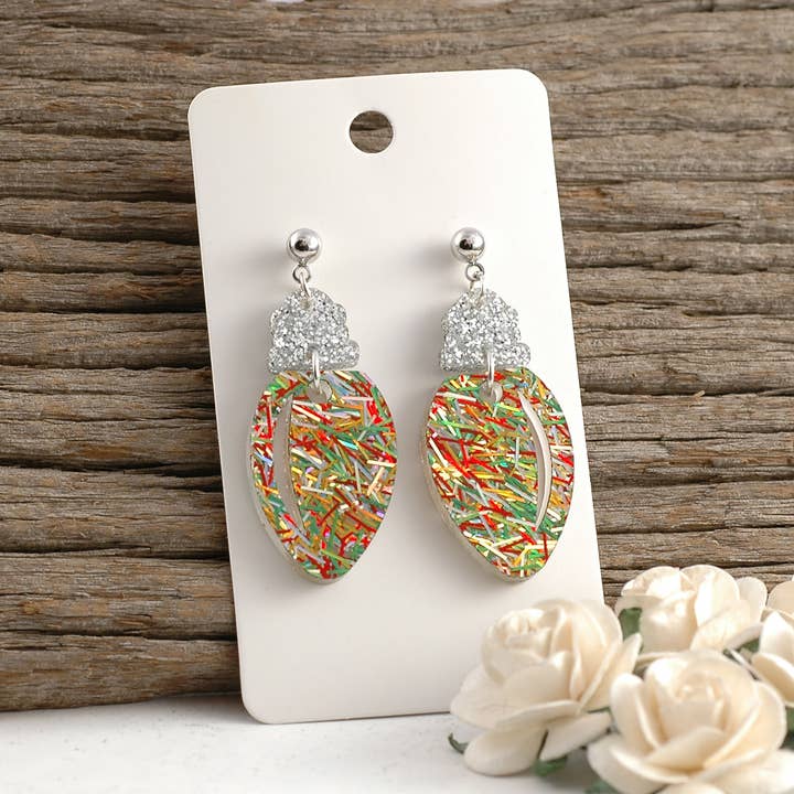 Christmas Earrings | Light Bulb Dangle Post - Acrylic for wholesale by Rocky Mountain Shops