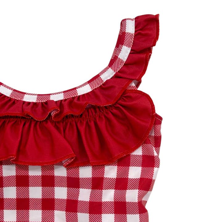 Sugar Bee Clothing - Wholesale One Piece Swimsuit - Kids - Girls Swimsuit - Bow Back - Red Gingham