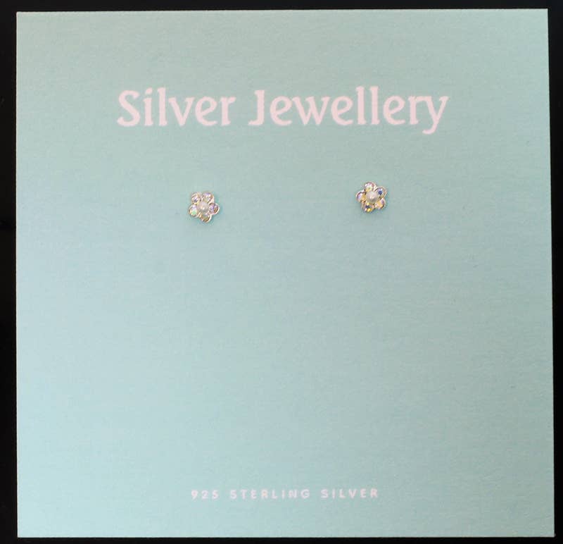 Western Counties Wholesale – wholesale Stud/post earrings – Carded Small Sterling Silver AB Flower Stud Earrings