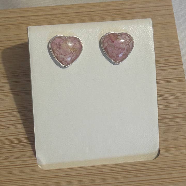 Crushed Larkspur Heart Studs for wholesale by Chloe May Creations