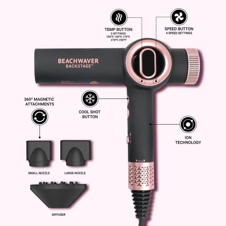 The Beachwaver Co. - Wholesale Hair Dryer - Beachwaver Backstage Dryer - Midnight Rose